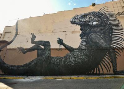 تصاویر حیوانات غول پیکر روی دیوار ، گرافیتی های متفاوت در چند قاره جهان